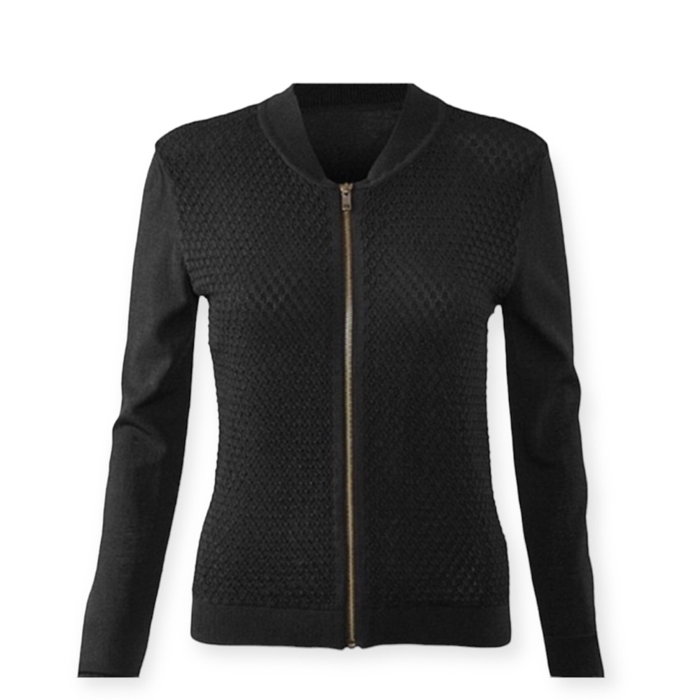 Cabi Black Bomber Zip -up Jacket | Sweater